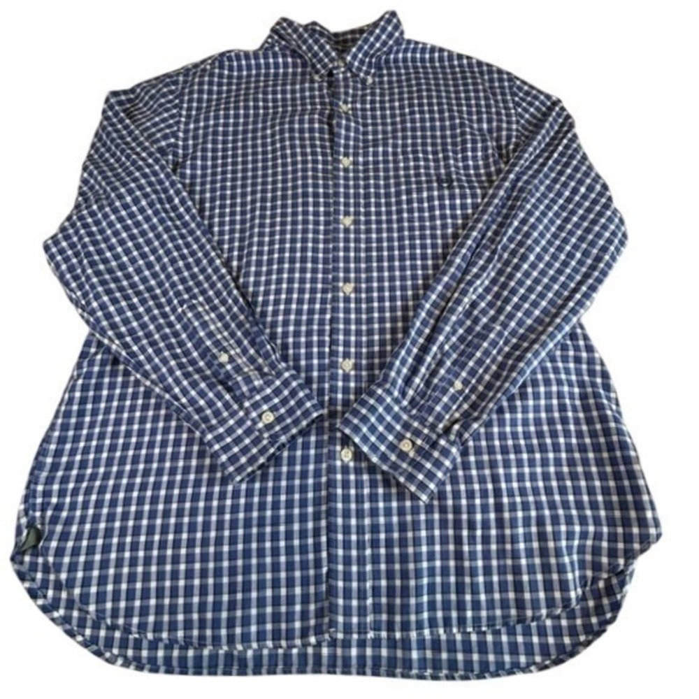 Chaps Men's Blue White Plaid Long Sleeve Button Down Dress Shirt XL